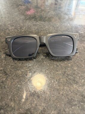True Religion Matte Black Rectangular Sunglasses